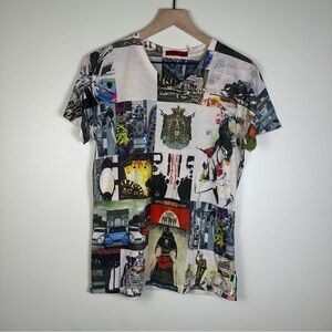 VENTO Y2K Men's European Streetwear Hipster Graphic Blocked V-neck T-shirt
